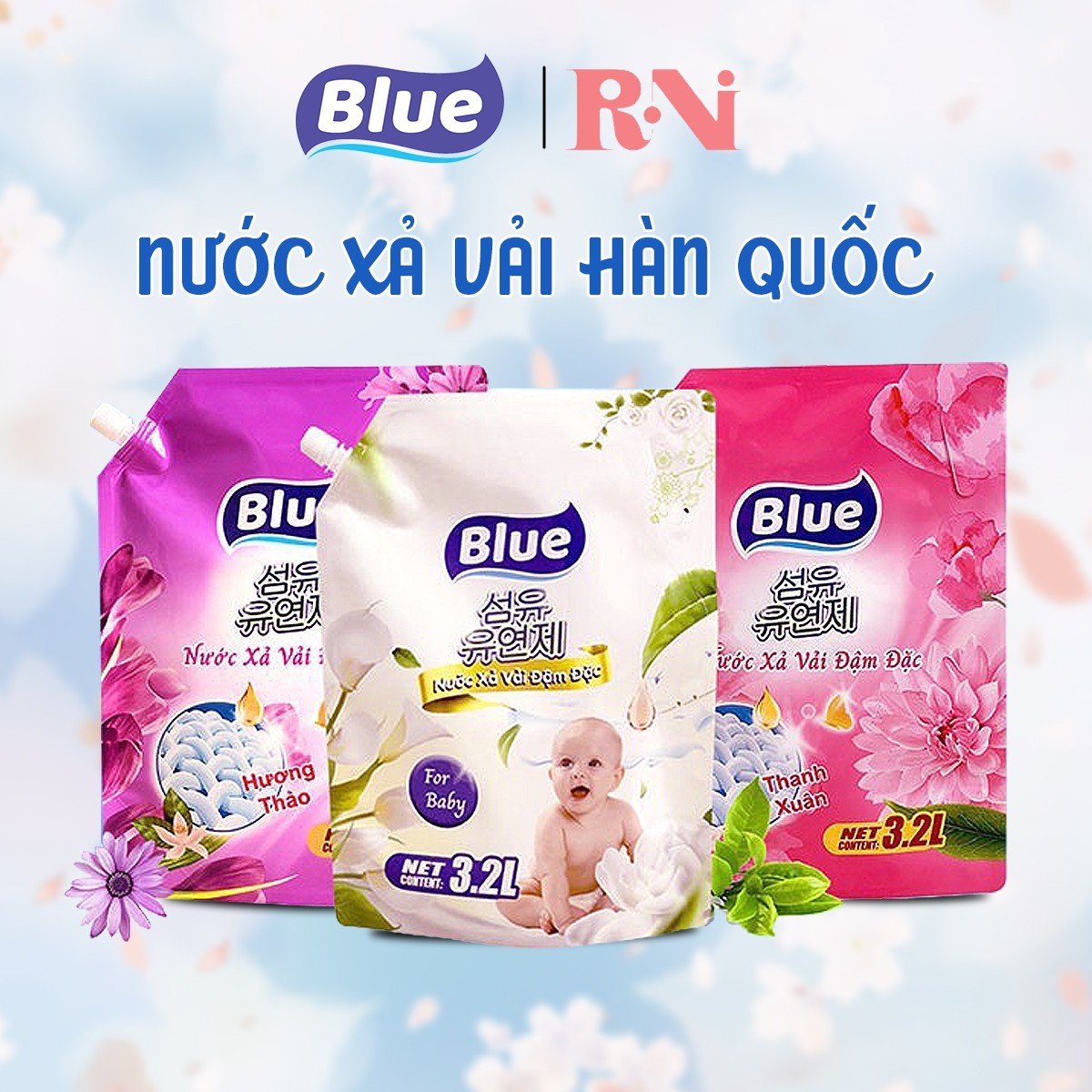 Nước Xả Vải Blue Hàn Quốc - Túi 3,2L Hương Hoa an toàn cho mọi làn da (Mã SP: 2609_113015262)