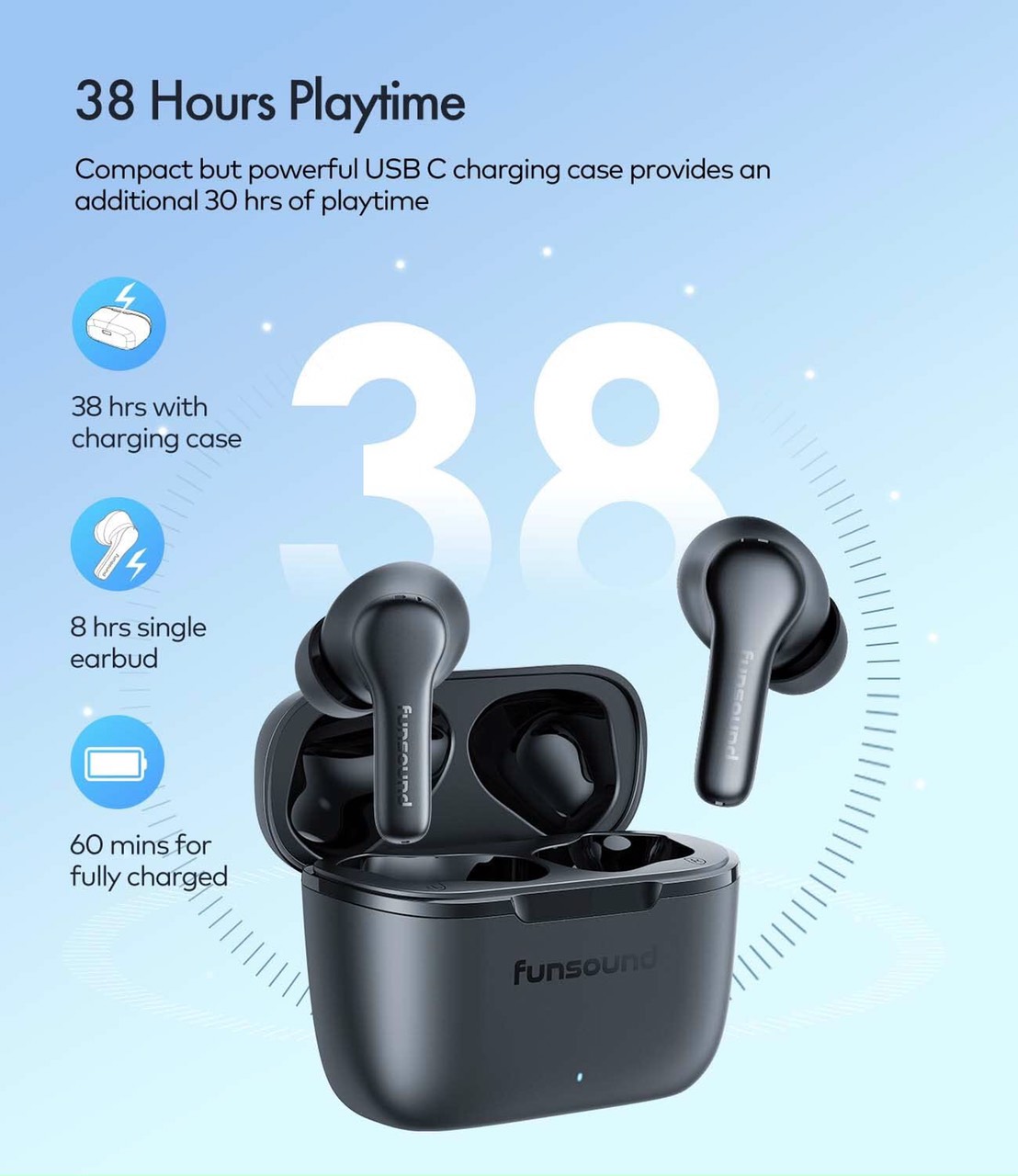Tai nghe bluetooth funsound - khử tiếng ồn với 4 micrô enc - kháng nước ipx7