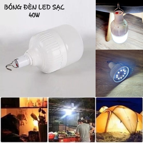 Bóng Đèn Led Sạc Tích Điện 40W Nhỏ Gọn 63x115mm Chiếu Sáng 2,5h Khi Sạc Đầy Tiện Dụng Treo Khắp Nơi Ngoài Trời (Mã SP: Bóng Đèn Led Sạc Tích Điện 40W Nhỏ Gọn 63x115)