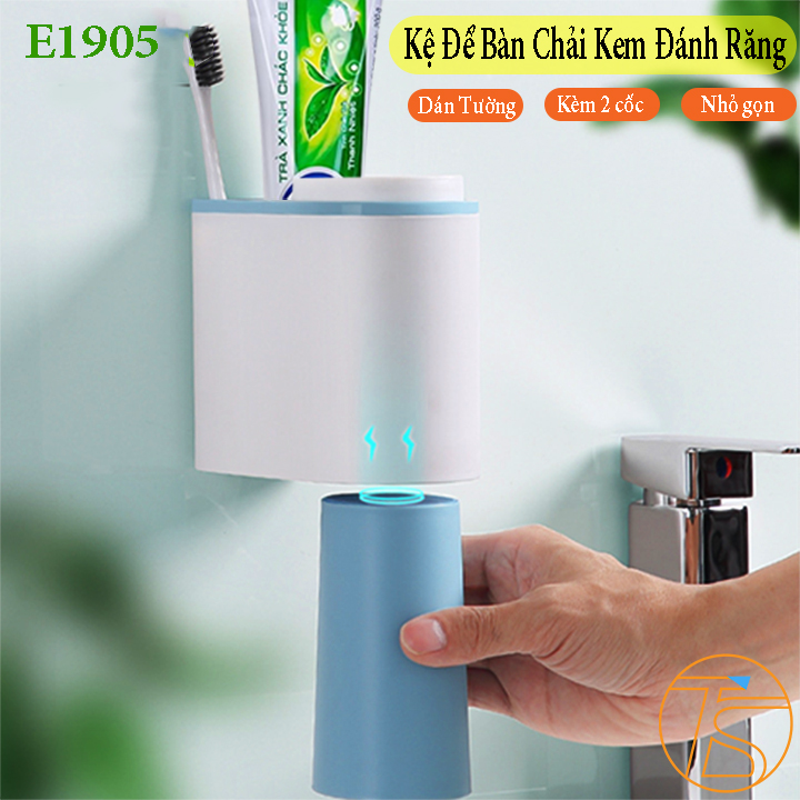 Kệ nhà tắm dán tường để bàn chải kem đánh răng ecoco e1905 kèm 2 cốc