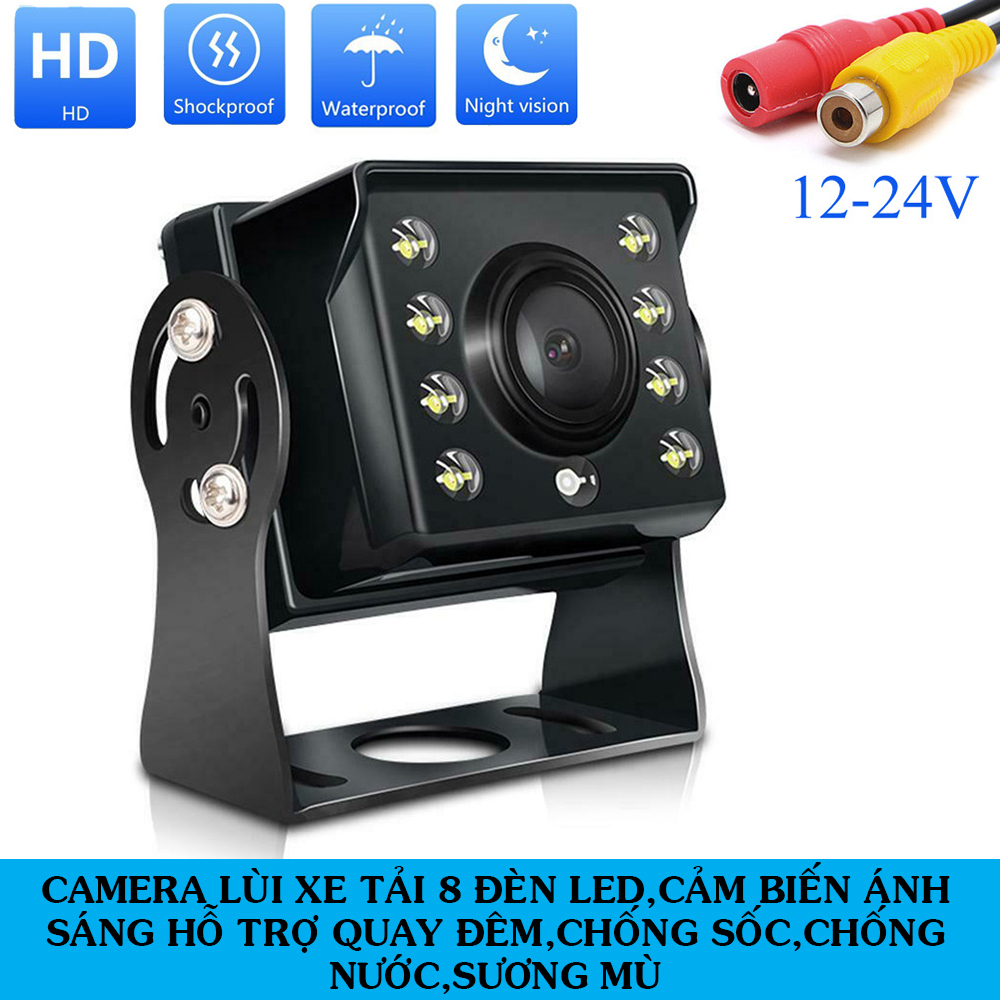 Camera lùi 24V cho xe tải,8 đèn led cảm biến ánh sáng hỗ trợ quay đêm,dây AV dài 10m,15m,20m (Mã SP: 3269_114083049)