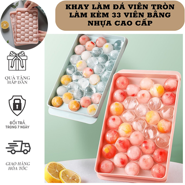 Khay Đá Bi Tròn Tủ Lạnh 33 Viên Có Nắp Đậy Việt Nhật, Khuôn Làm Thạch Hoa Quả Hình Tròn Có Thể Xếp Chồng (Mã SP: Khay Làm Đá Viên Tròn 33 Viên)