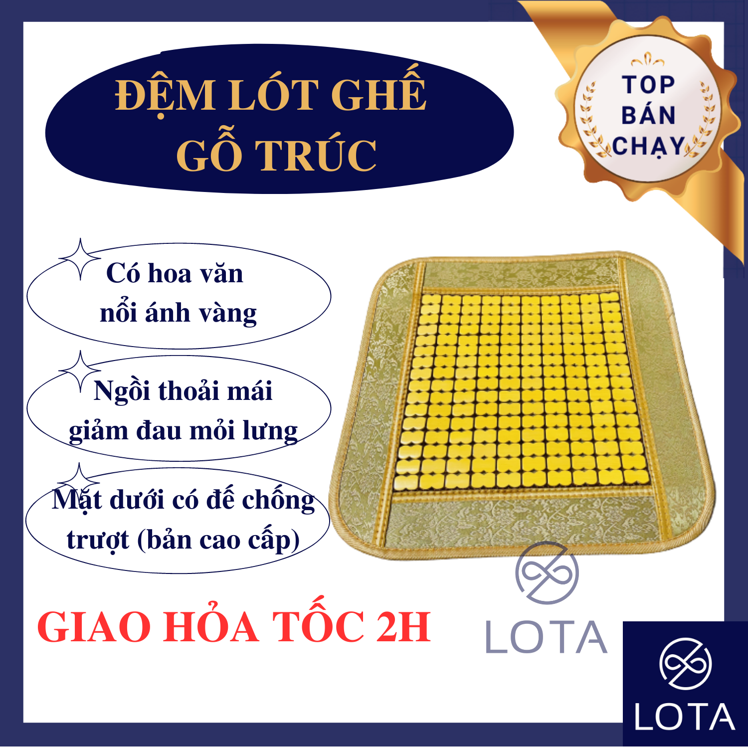 ĐỆM LÓT GHẾ BẰNG GỖ TRÚC SANG TRỌNG miếng lót ghế văn phòng lót ghế ô tô xe hơi êm ái cao cấp hoa văn đẹp thoáng khí LOTA SHOP (Mã SP: L256)