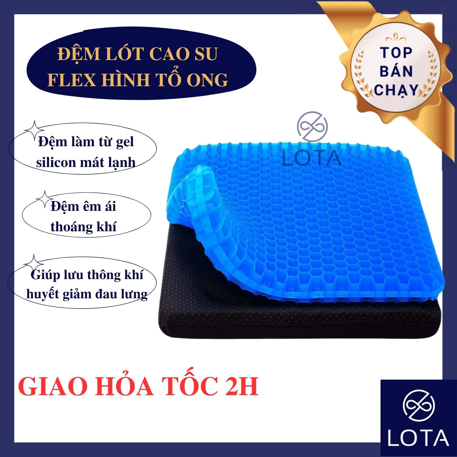 ĐỆM LÓT GHẾ SILICON HÌNH TỔ ONG 3D FLEX 2 LỚP miếng lót ghế silicone êm thoáng khí chống đau mỏi lưng ngăn ngừa trĩ thoát vị đĩa đệm bảo vệ cột sống tấm lót ghế văn phòng ô tô xe hơi cao su LOTA SHOP (Mã SP: D828)