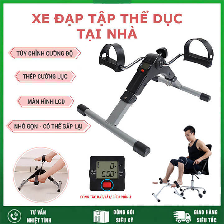 Xe đạp tập thể dục tại nhà có đồng hồ đếm điện tử, máy đạp xe tập luyện tay chân tại nhà tùy chỉnh độ nặng (Mã SP: HĐ536)