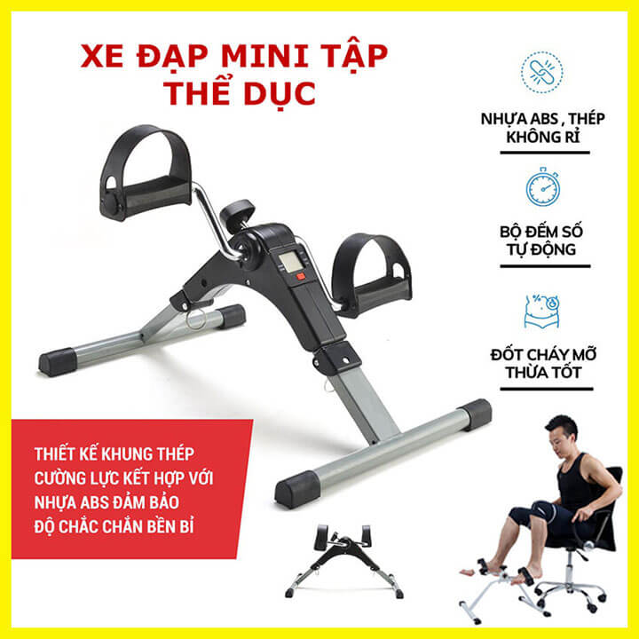 Xe đạp tập thể dục tại nhà có đồng hồ đếm điện tử, xe đạp thể thao mini gấp gọn tùy chỉnh độ nặng tập luyên chân tay (Mã SP: HĐ605)