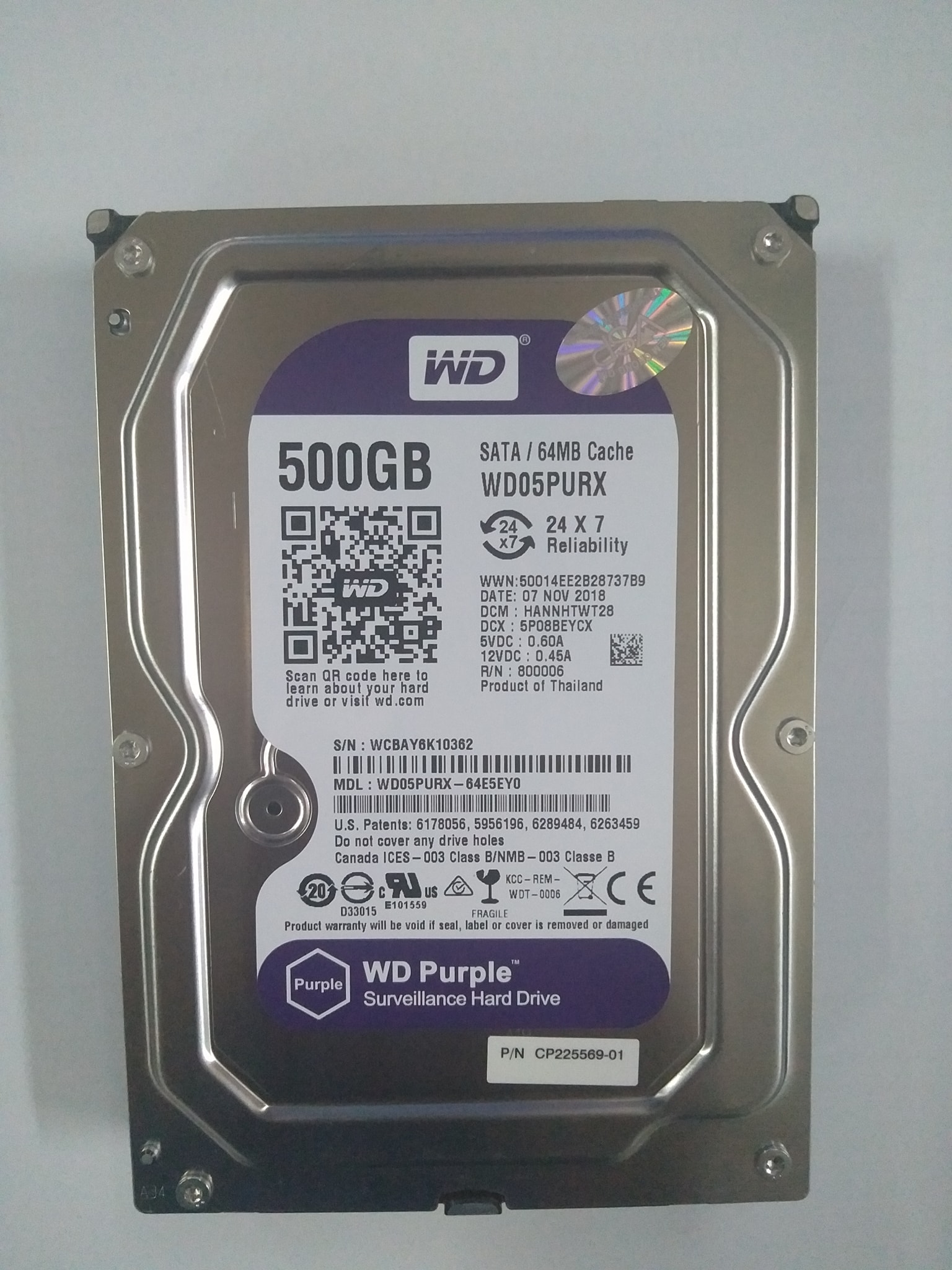 Ổ Cứng HDD 500GB WD Purple chuyên CAMERA (Ổ TÍM) tháo máy (Mã SP: 3285_114361803)
