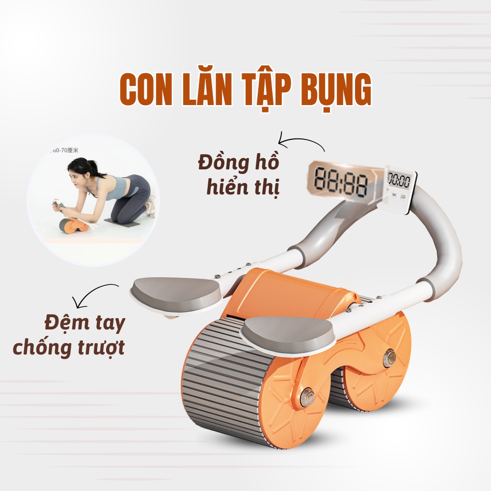 Con Lăn Tập Cơ Bụng, Dụng Cụ Tập Plank kết hợp trợ lưc giảm mỡ bụng Thiết Kế Mới có đồng hồ, 2 bánh lăn có đệm tay (Mã SP: 937_114367632)