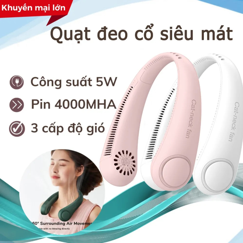 Quạt Đeo Cổ Tích Điện Không Cánh Biên Độ Thổi Rộng 360 Độ Dung Lượng Pin Lớn 3 Cấp Độ Gió Chạy Êm Và Mát (Mã SP: 3169_114384925)