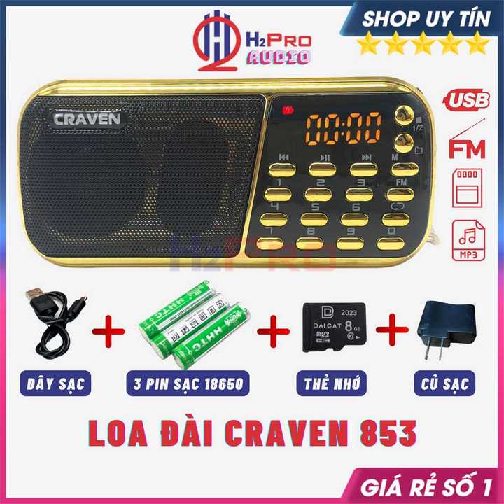 Combo Loa Đài Craven Nghe Thẻ Nhớ, Usb, Fm, Pin Sạc, Máy Nghe Nhạc Mini Tắm Ngôn Ngữ Craven 853-836 - H2Pro Audio (Mã SP: H2LO168)