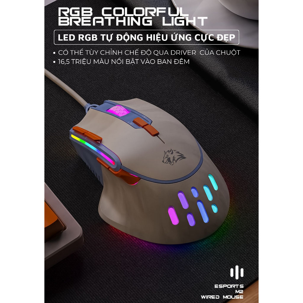 Chuột Máy Tính, Laptop Có Dây M2 Led Siêu Đẹp Cài Macro Chuyên Nghiệp Chơi Game Mọi Chế Độ (Mã SP: M2-LED)