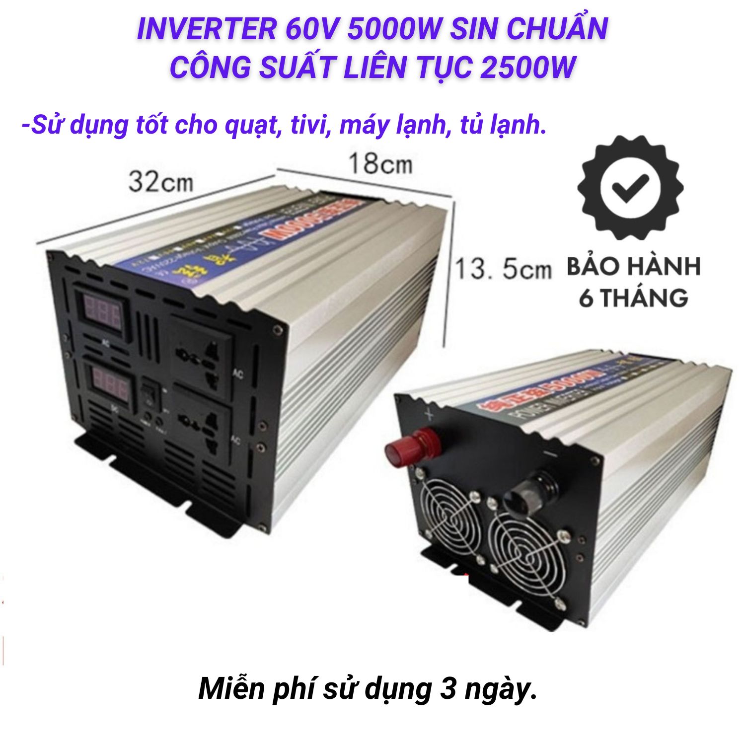 INVERTER 60V 5000W Bộ biến điện 60v 220v SIN CHUẨN 5000W (Mã SP: 2097_114541901)