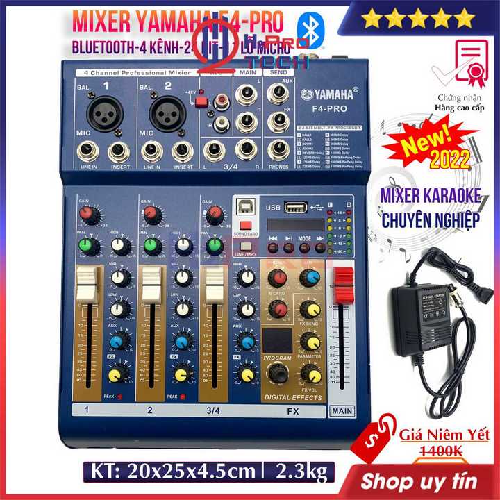 Mixer Yamaha F4-Pro Cao Cấp Bluetooth-4 Kênh-24 Bit-11 Lỗ Micro, Bộ Trộn Âm Thanh Yamaha Chuyên Nghiệp-H2ro Tech (Mã SP: H2AT001)