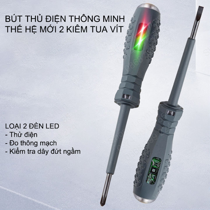 Bút thử điện thông minh thế hệ mới 02, có 2 đèn Led, tua vít từ tính, kiểm tra dây điện đứt ngầm, đo thông mạch (M886) (Mã SP: BDTM886)