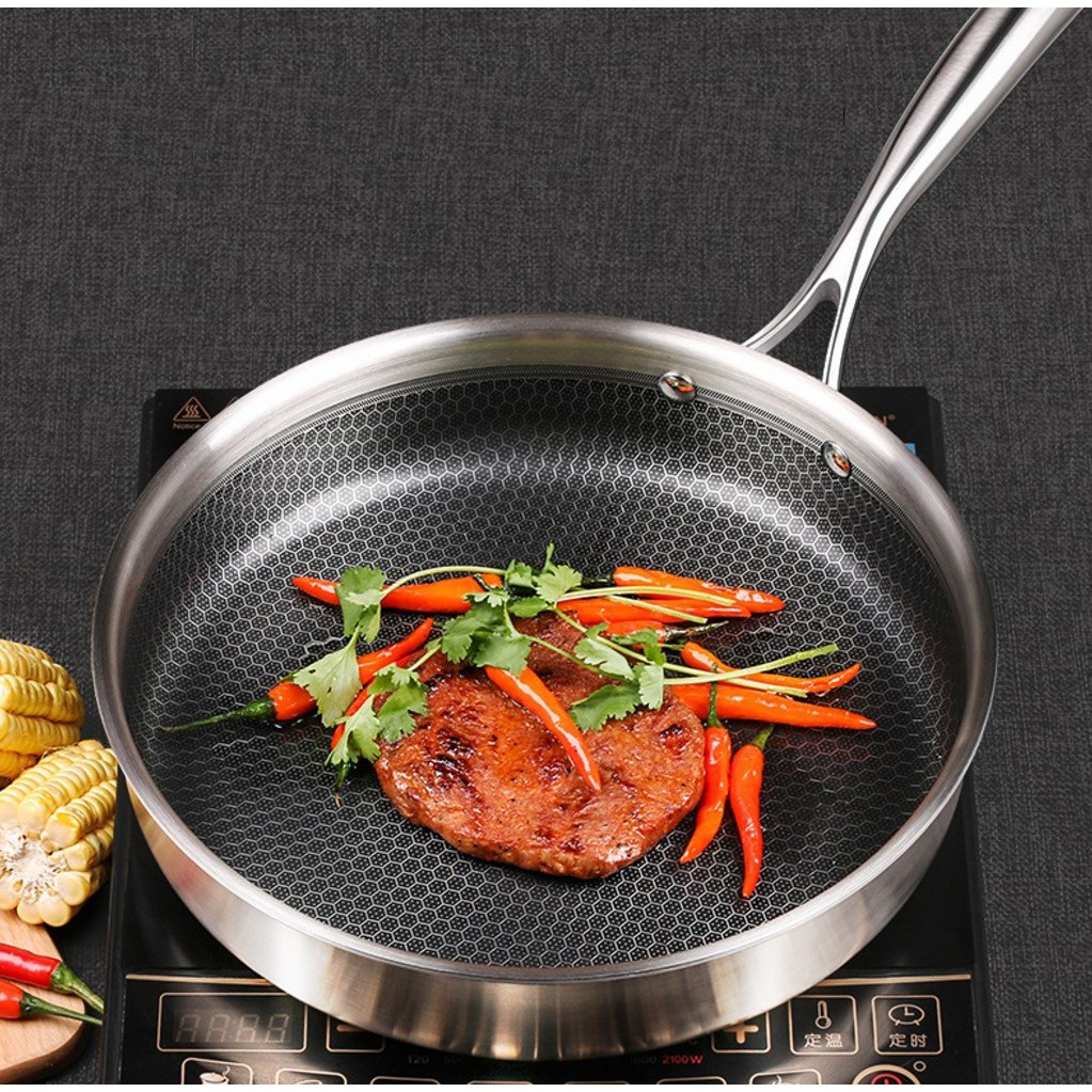 Chảo chống dính 5 lớp inox 304 khắc laser tổ ong 28cm đáy bằng (chuyên rán, áp chảo, hấp) (Mã SP: 1022_115147759)