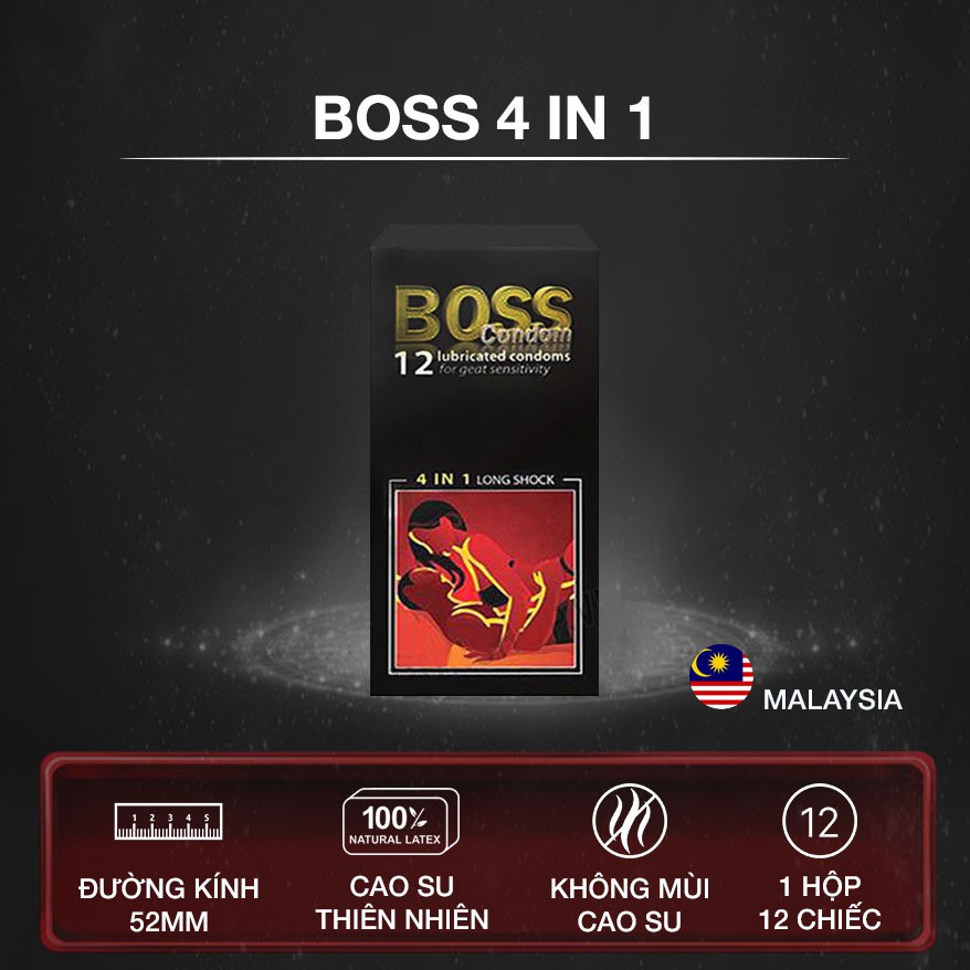 Bao cao su Boss 4 in 1, gân gai, siêu mỏng, kéo dài thời gian, hộp 12 cái (Mã SP: 1334_115298016)