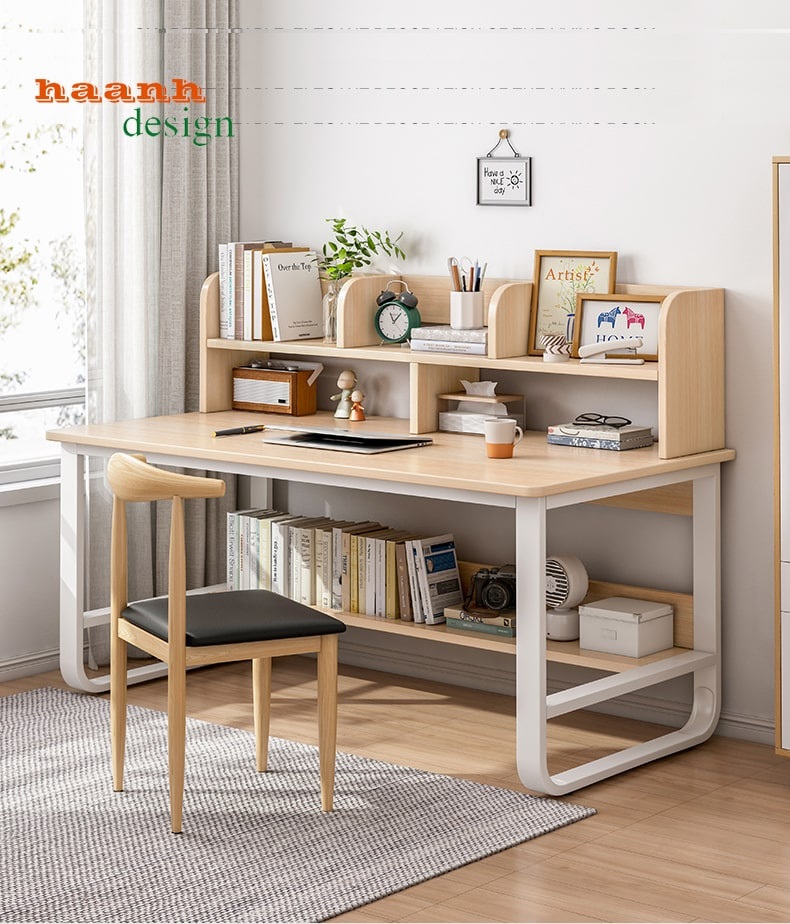 Bàn Học Tập kèm kệ sách Chân Sắt chữ U thiết kế phong cách Bắc Âu Sáng Tạo Và Tiện Ích Sáng Tạo Và Tiện Ích (Mã SP: 2073_115348446)