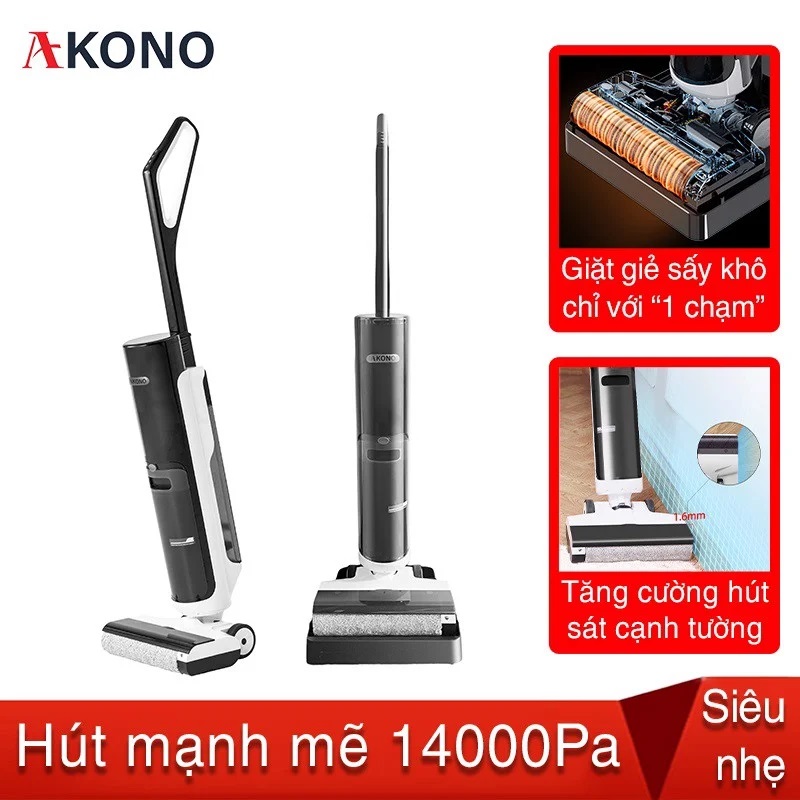 Máy hút bụi lau sàn khô ướt tự giặt giẻ Akono S5 Pro lực hút mạnh mẽ 14000pa pin 5200mAh cho phép lau hút diện tích 300m2