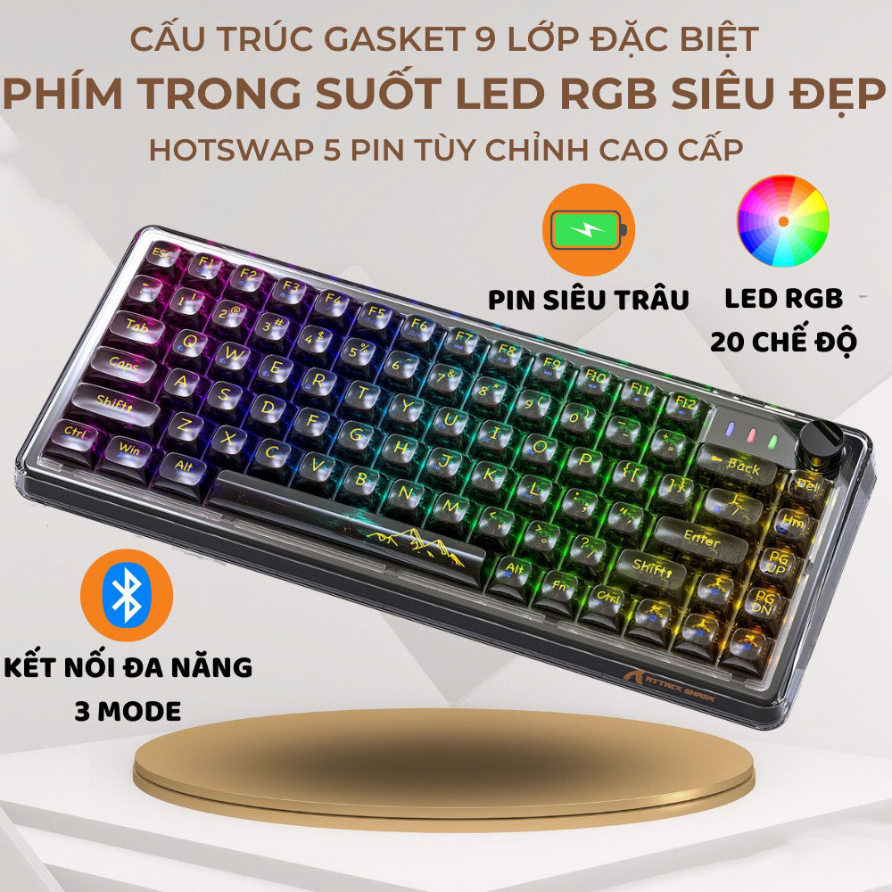 Bàn Phím Cơ Máy Tính, Pc Trong Suốt K75 Pro Esport Nâng Cấp LED RGB Trục Cơ White Switch Có Hotswap Chơi Game Cực Đã (Mã SP: K75)