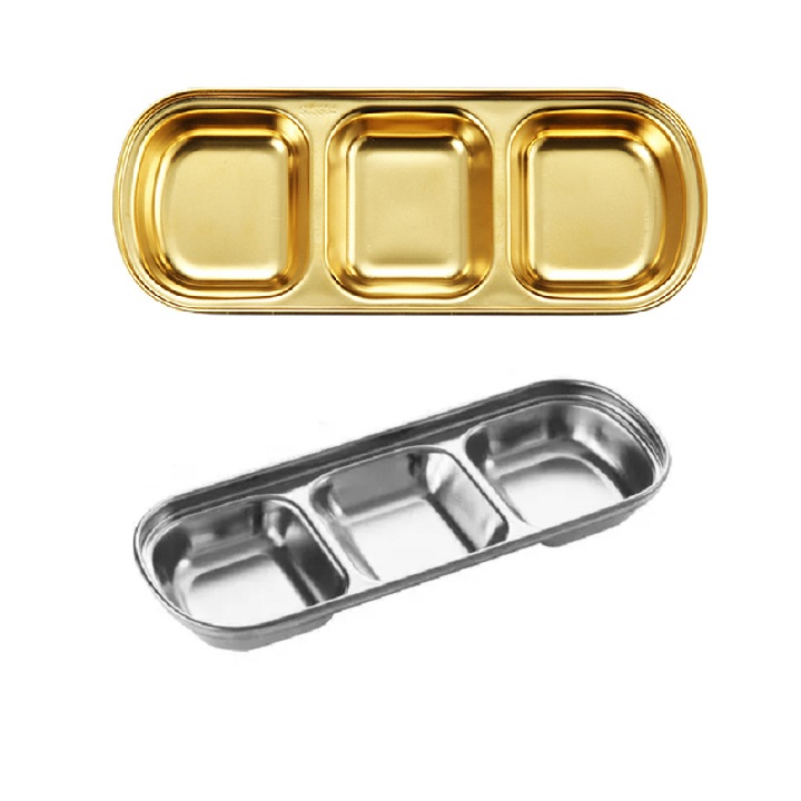 Khay Đựng Nước Sốt , Nước Chấm 3 ngăn Bằng Inox 304 Chất Lượng Cao (Mã SP: khay inox gia vị 3 ngăn)