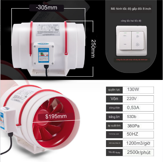 Quạt Hút Mùi Thông Gió Phương Pháp Li Tâm Turbin HighPower YJ-200A - hàng cao cấp (Mã SP: G9-ST1160-2023)