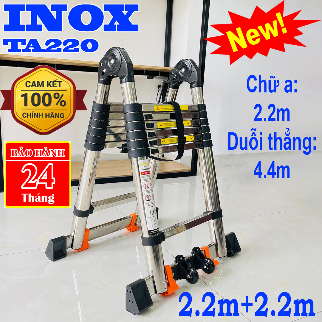 Thang inox thang rút chữ a 2.2m duỗi thẳng 4.4m sumika ta220
