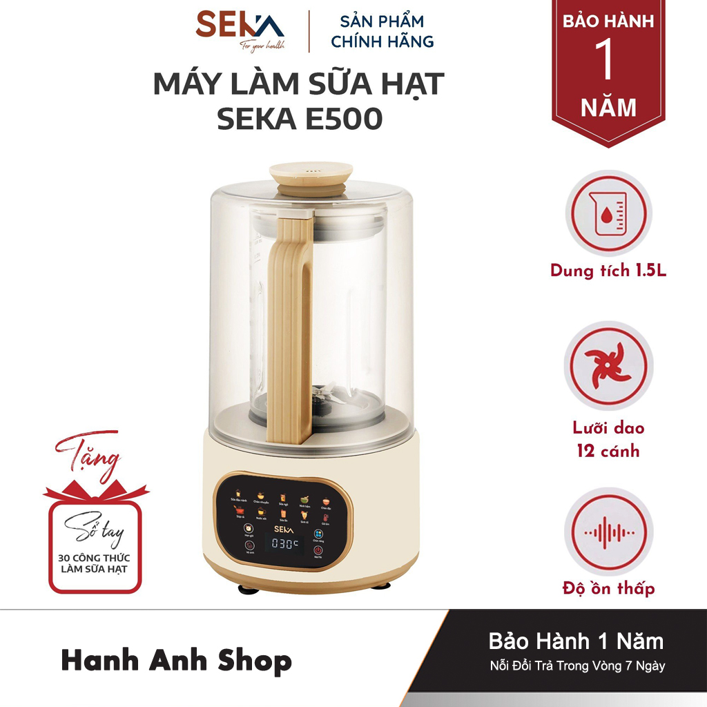 Máy làm sữa hạt SEKA E500 có lồng chống ồn, Dung tích 1.5L đa chức năng nấu tự động, Bảo hành 12 tháng (Mã SP: E500)