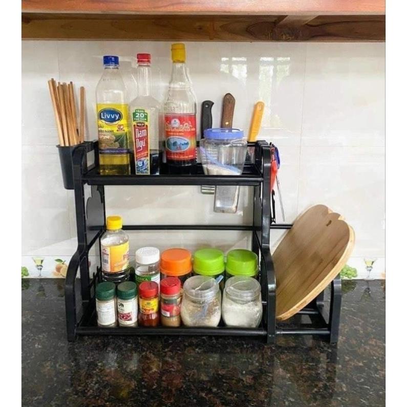 Kệ gia vị chữ H sơn tĩnh điện có chỗ để thớt (Mã SP: giavichuH)
