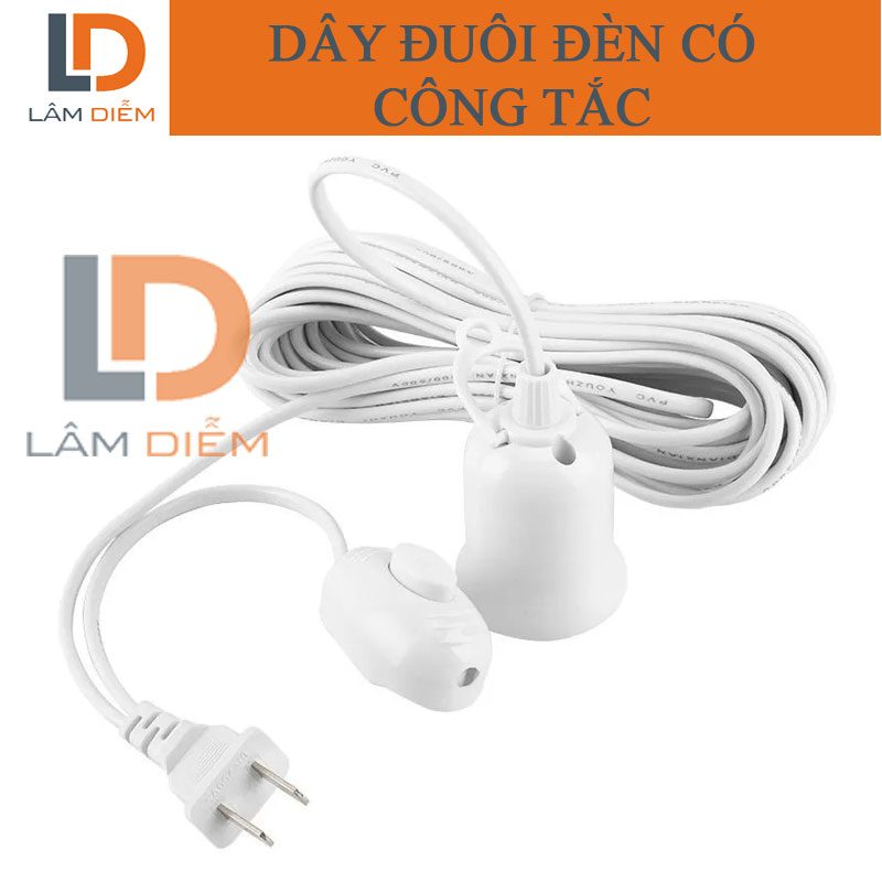 Dây đuôi đèn E27 có công tắc phích cắm dây dài 2m5 - 4m5 (Mã SP: 3377_116015832)