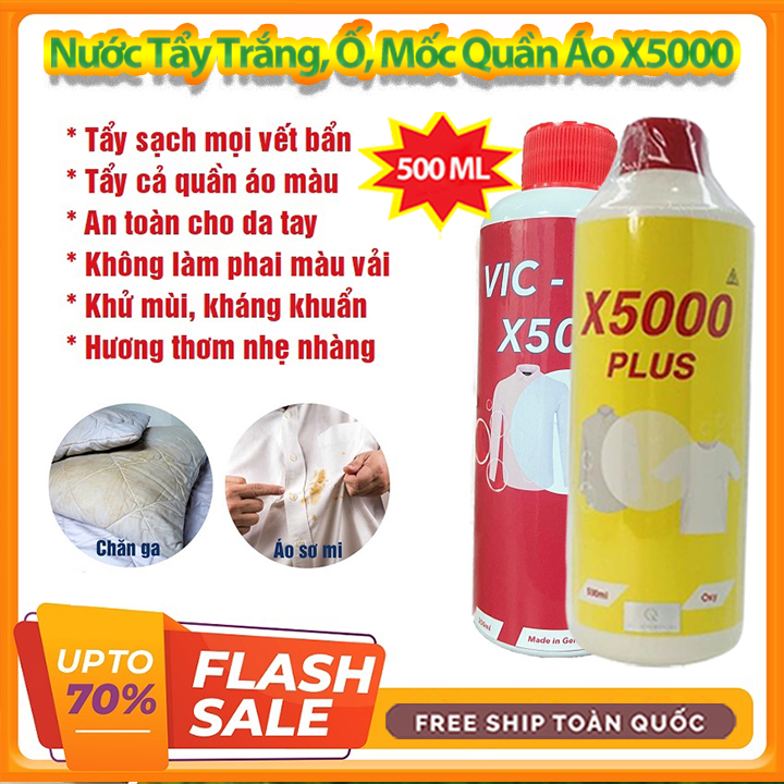 Nước Tẩy Quần Áo X5000 Chính Hãng 500ml Tẩy mốc, Tẩy ố vàng, Tẩy lem màu, Tẩy trắng Đánh Bay Mọi Vết Bẩn + Vòi Xịt (Mã SP: Nước Tẩy Quần Áo)
