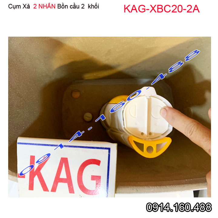Xả bồn cầu 2 nút nhấn kag-xbc20a-2 nhựa sịn cao 25-26cm, cột xả xí bệt 2 khối nhấn êm nước mạnh thay 99% bàn cầu két rời