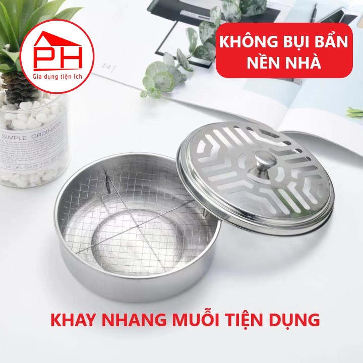Hộp đốt nhang muỗi chất liệu inox chống nóng an toàn khay đựng hương muỗi có nắp tiện lợi - Gia dụng Phước Hòa (Mã SP: TMDT00467)