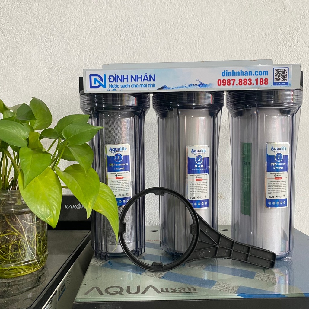 Bộ lọc thô 3 cốc trong 10 inch ren 21 kèm phụ kiện (Mã SP: Bộ 3 cốc trong 10 inch)