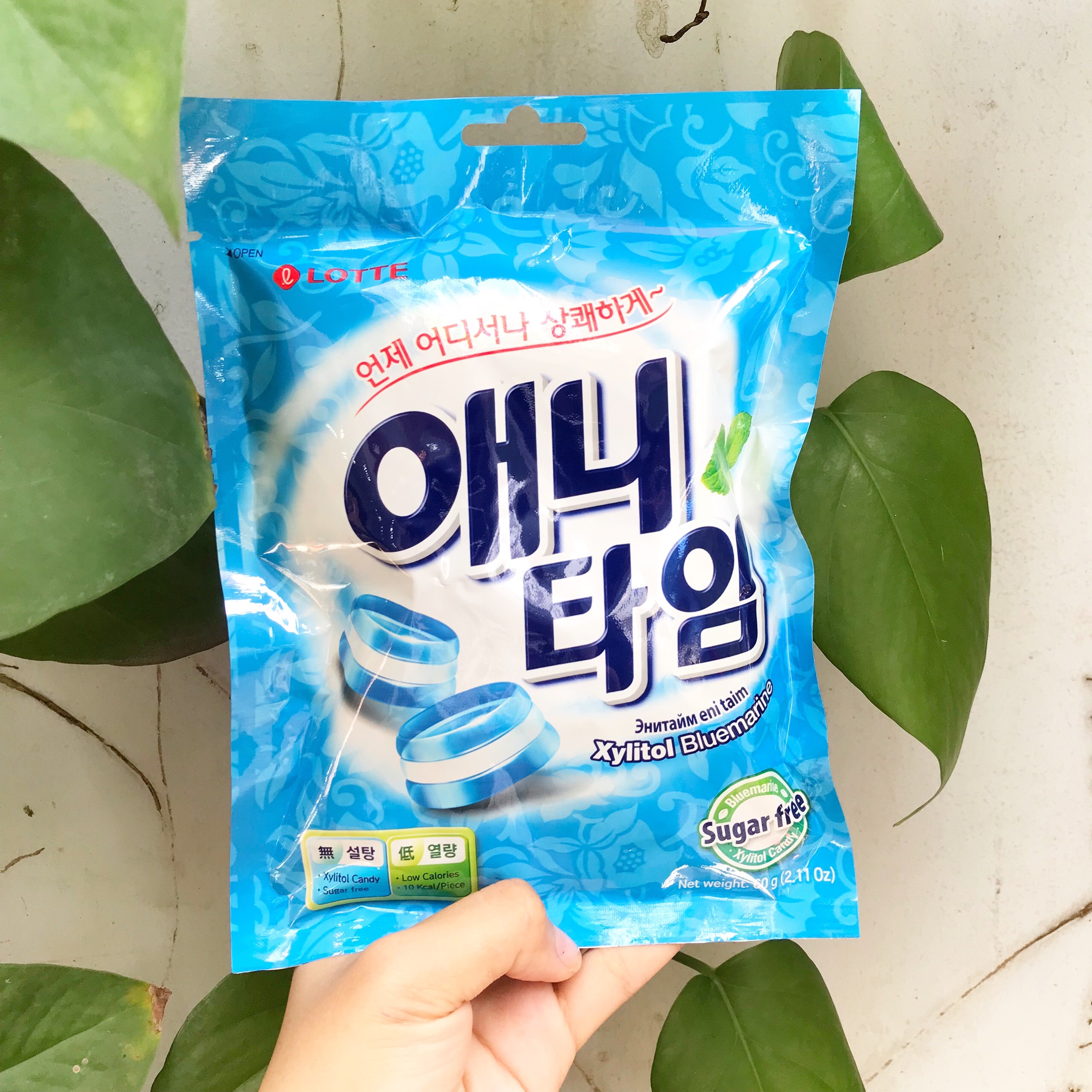 Kẹo Ngậm Hàn Quốc Xylitol Bluemarine (Xanh Mới) Không Đường Hương Bạc Hà Biên Xanh Lotte Anytime (Gói 60g) (Mã SP: kẹo hàn quốc biển xanh gói)