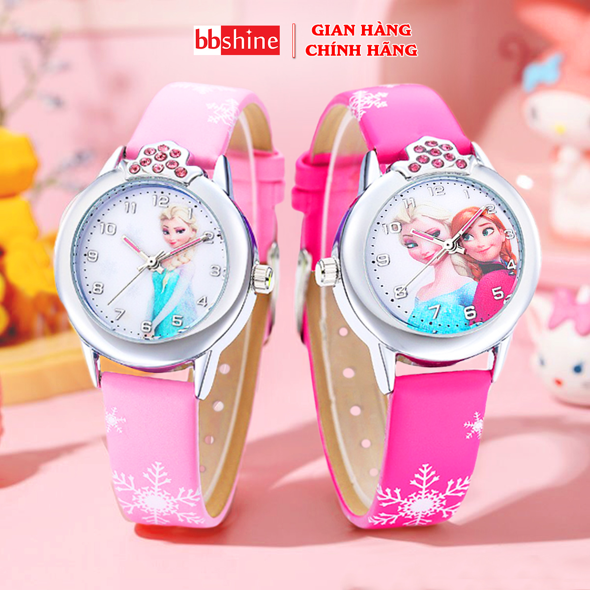 Đồng hồ trẻ em họa tiết Elsa & Anna dành cho bé từ 3 tuổi BBShine, Đồng hồ đeo tay bé gái chất liệu da PU cao cấp – DH002