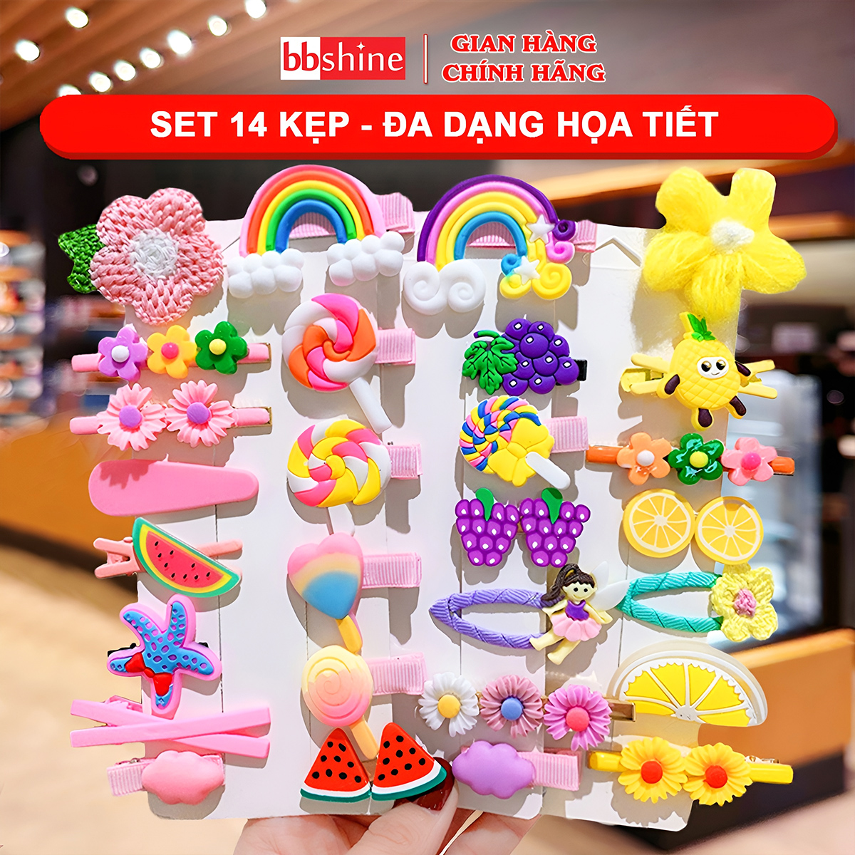 Kẹp tóc mái phong cách Hàn Quốc xinh xắn BBShine, Set 14 kẹp tóc cho bé gái nhiều màu sắc họa tiết đáng yêu – P154 (Mã SP: P154)