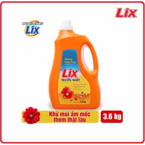 Nước giặt Lix đậm đặc hương hoa chai 3.6kg làm sạch cực nhanh vết bẩn NG360 tăng gấp đôi sức mạnh giặt tẩy quần áo (Mã SP: NGL3.6)