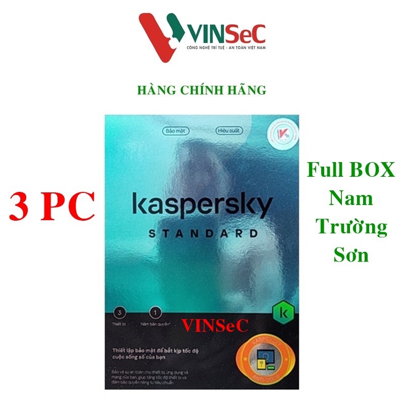 Phần mềm kaspersky standard 3pcs/năm - chính hãng - full box nam trường sơn