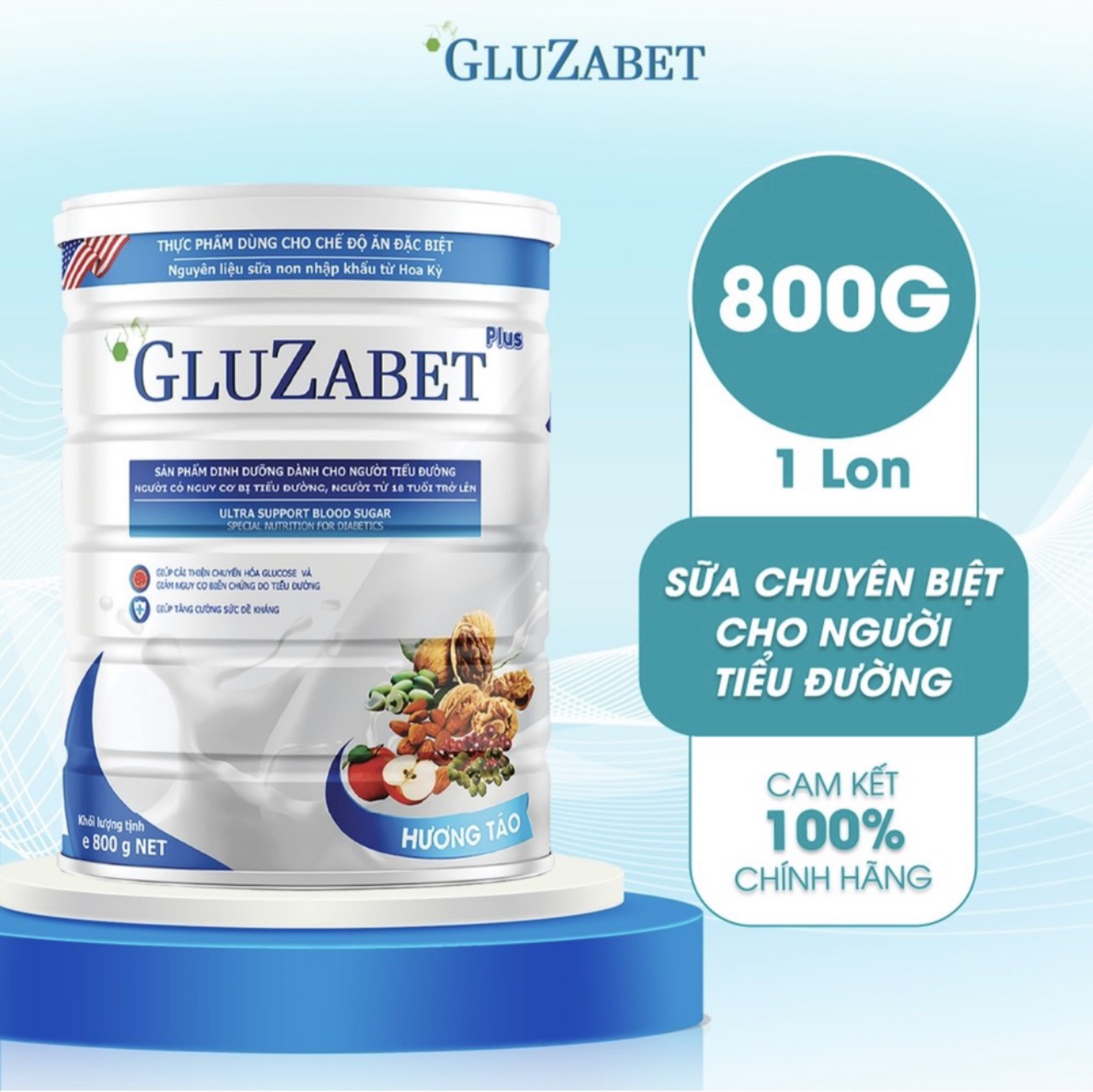 GLUZABET (800g) Sản Phẩm Dinh Dưỡng Dành Cho Người Tiểu Đường (Mã SP: Gluzabet)