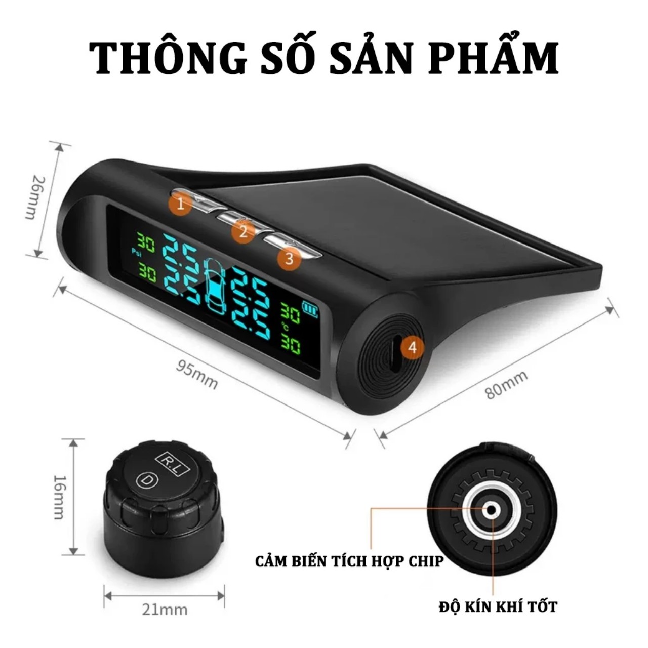 Bộ cảm biến áp suất lốp ô tô năng lượng mặt trời loại tốt hàng cao cấp (Mã SP: loại xịn 03)