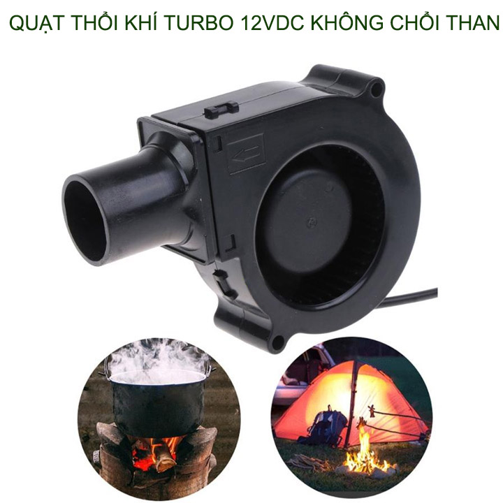 Quạt thổi khí 12V Turbo không chổi than, bộ nguồn điều tốc, chuyên dùng cho bếp nướng than hoa (Mã SP: QTBT.9733)