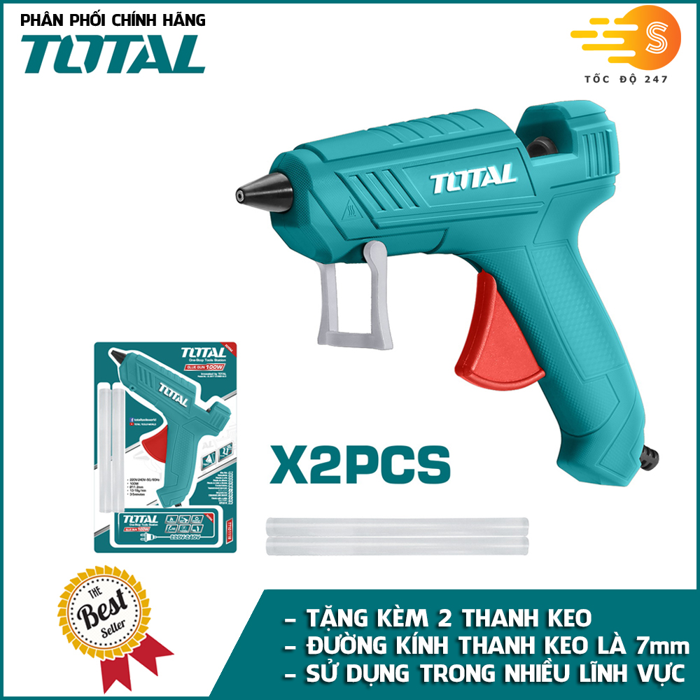 Súng bắn keo nến dùng điện tặng kèm 2 thanh keo 16W (100W) TOTAL TT001116 - Thiết bị bơm keo, loại nhỏ gọn, tay cầm chắc chắn, keo 7mm (Mã SP: TO-TT001116)