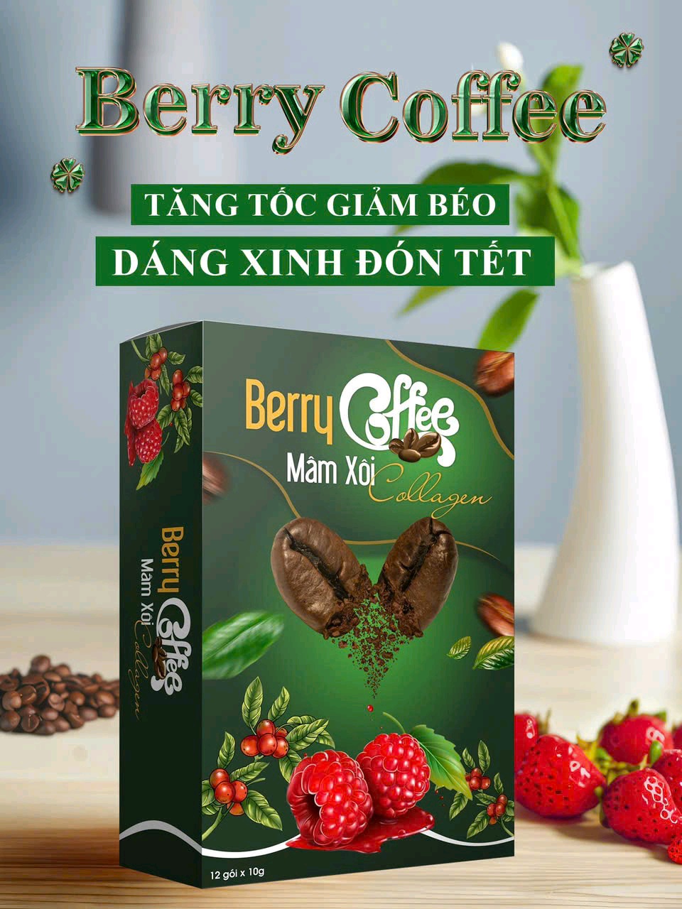 Cà phê Mâm xôi Berry Coffe Collagen hộp 12 gói x10g giảm cân giảm mỡ đẹp da hiệu quả (Mã SP: 1228_116268301)