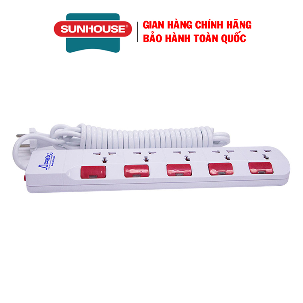 Ổ cắm điện sunhouse ape-oc1-5rd, công suất định mức 2500w, bảo hành 12 tháng