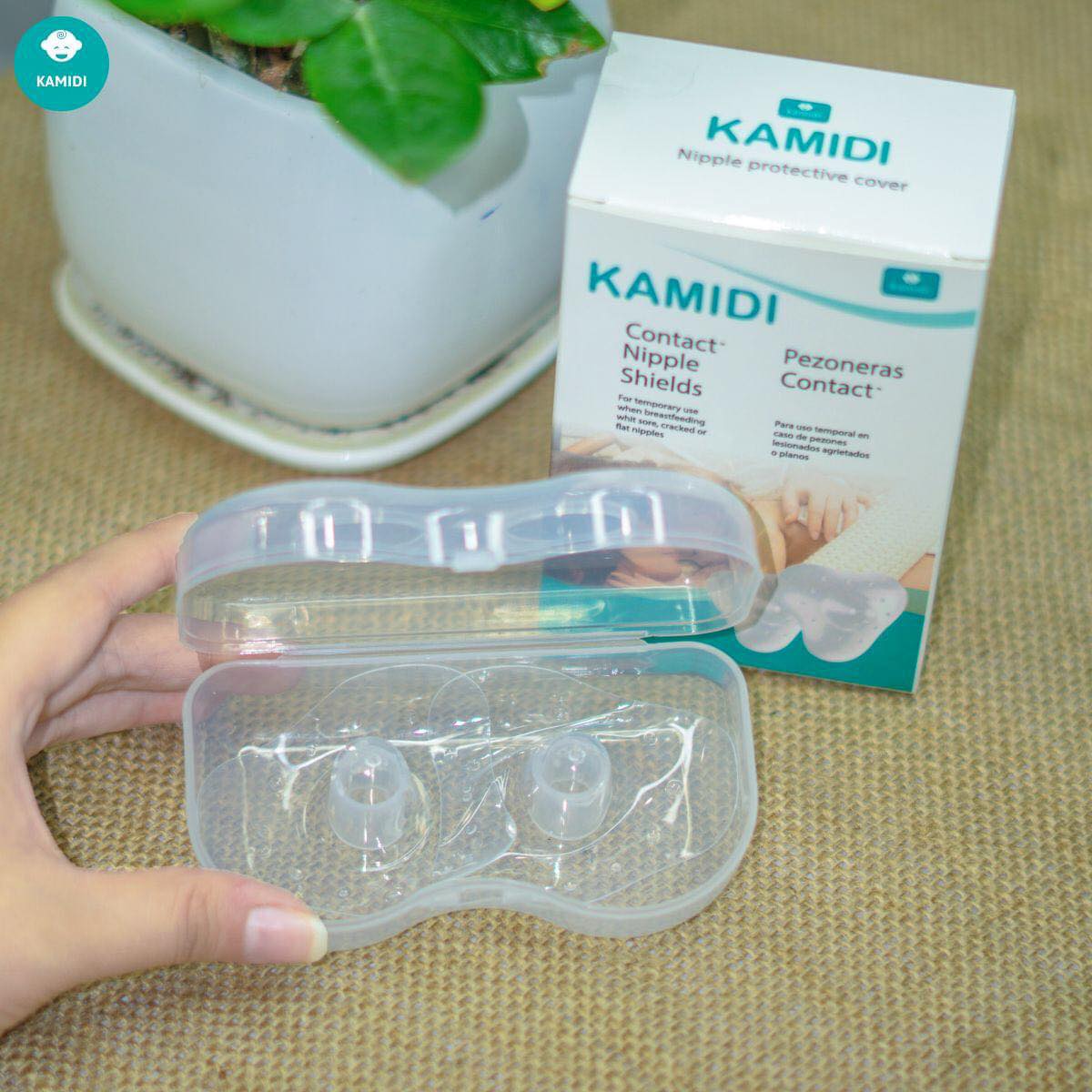 Hộp 2 núm trợ ti Kamidi silicon siêu mềm hỗ trợ bé ti - Tặng kèm băng y tế (kèm hộp đựng) (Mã SP: 1892_116291028)