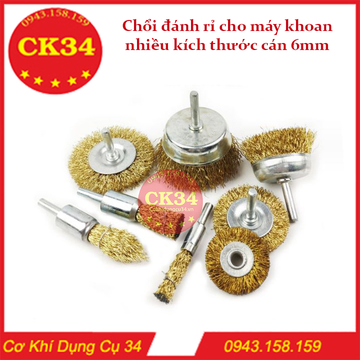 Chổi đánh rỉ lắp máy khoan nhiều kích thước chuôi 6mm chuyên dụng (Mã SP: DC38734)