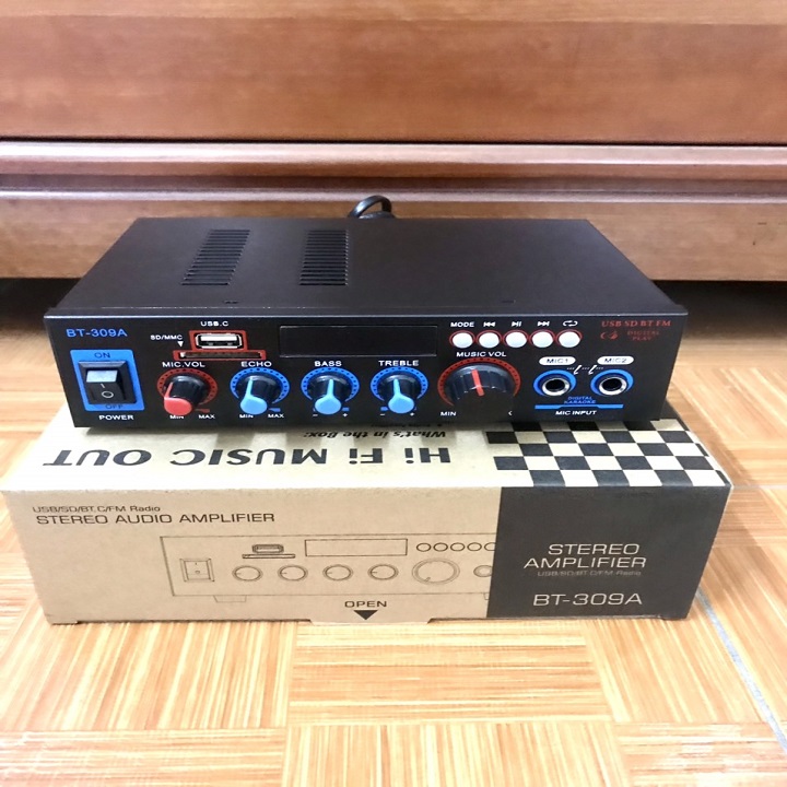 Amply bt-309a - ampli mini bluetooth karaoke chạy điện 12v/220v hàng xịn loại 1