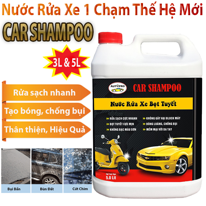 Nước Rửa Xe Bọt Tuyết Chuyên Dụng CAR SHAMPOO 3L - 5L Cho Ô Tô Xe Máy - Rửa Xe 1 Chạm One Touch Clean Công Nghê Châu Âu Tặng Khăn (Mã SP: Nước Rửa Xe Bọt Tuyết)