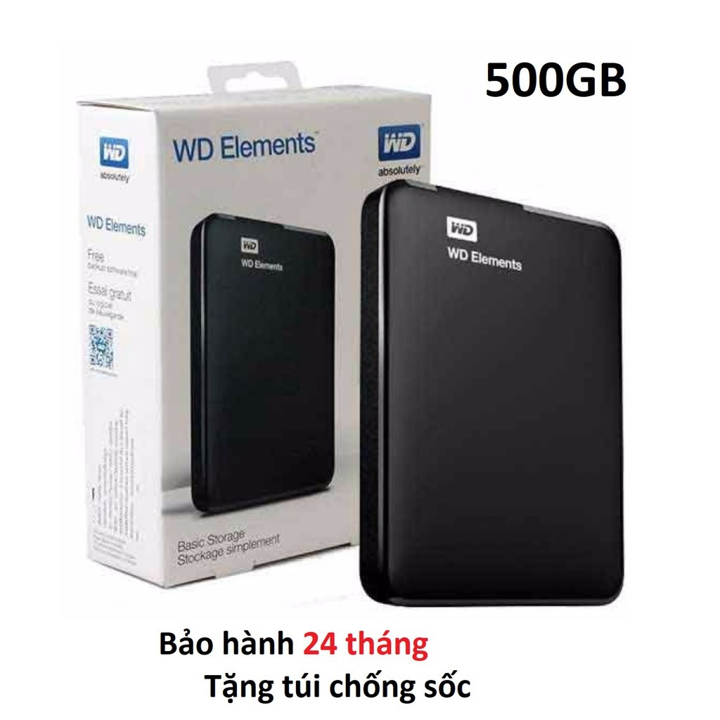 SALE - Ổ cứng di động HDD 2.5 inch WD Elements 500Gb ( Đen ) New Chính Hãng 100% - Fullbox tặng kèm bao đựng WD đa năng (Mã SP: SKU180-r43-ksm)