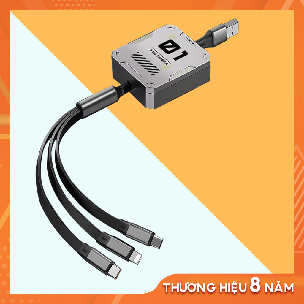 Dây sạc 3 đầu, cáp sac nhanh 3 đầu RÚT GỌN 100w Ba Trong Một Cho IOS Android Type C (Mã SP: 253232)